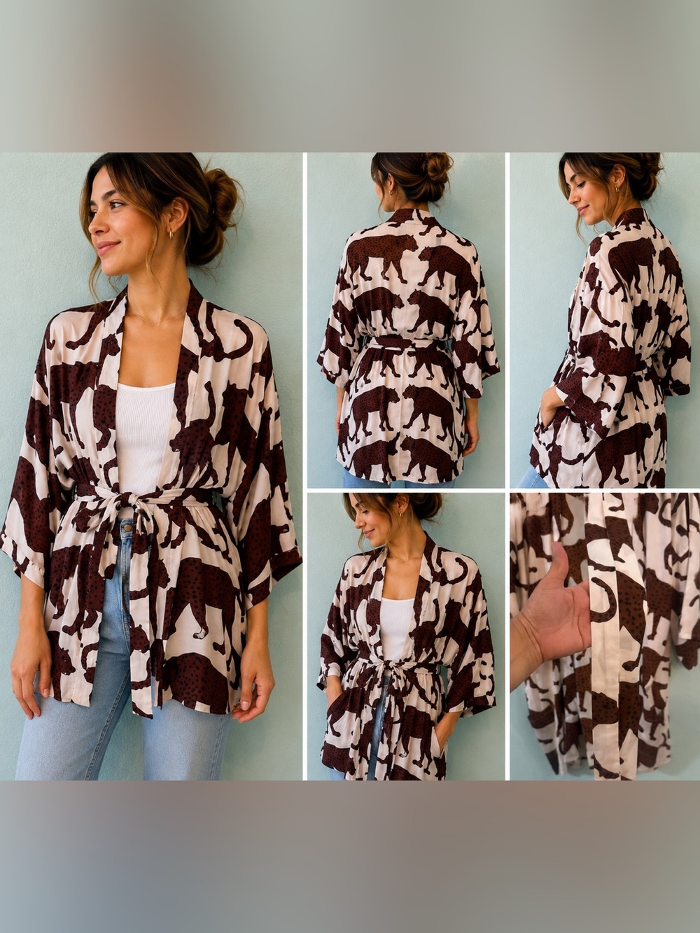 India Collection Emerson Fry Leopard Print Kimono Cover Up XS/S